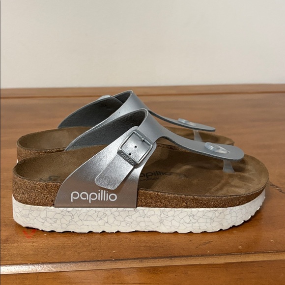 Birkenstock Papillio Gizeh Platform Stylish Silver Women's Sandals Size 8 - Picture 6 of 15